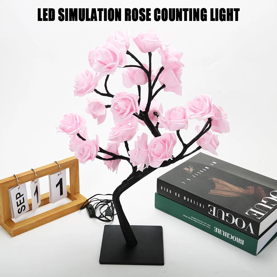 LED Table Lamp Rose Flower Tree USB Night Lights