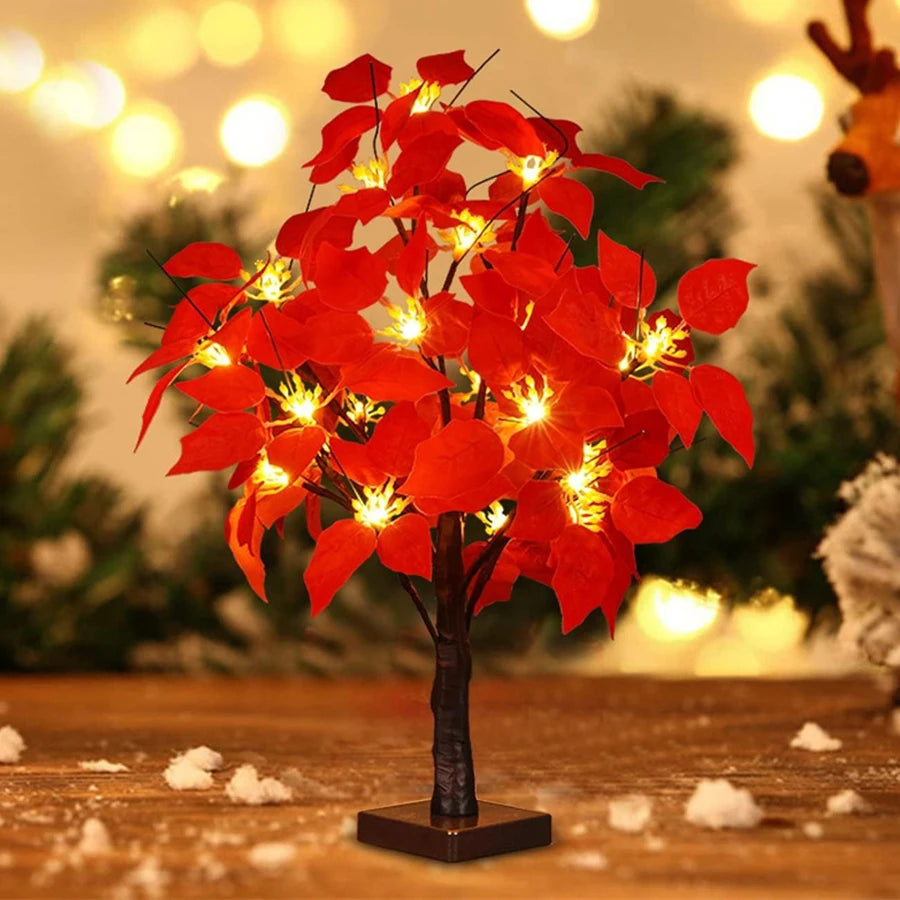 60CM Lighted Artificial Poinsettia Flower Tree Battry Operated