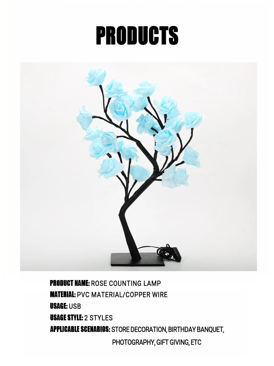 LED Table Lamp Rose Flower Tree USB Night Lights Home