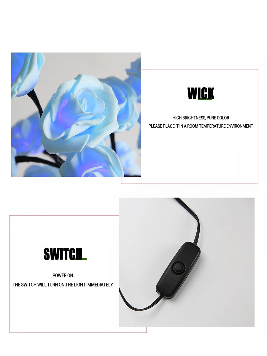 LED Table Lamp Rose Flower Tree USB Night Lights Home
