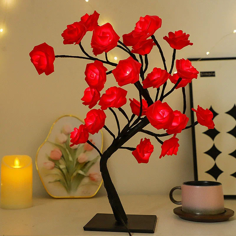 Table Lamp Flower Tree Red Rose Lamps Fairy Desk