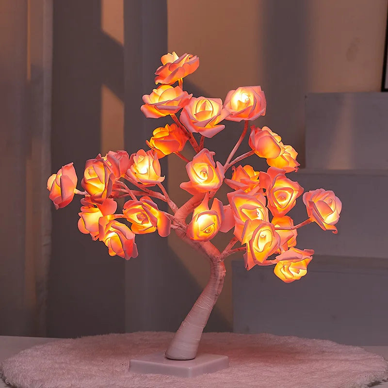Big LED Rose Tree Lights USB Plug Table Lamp Fairy
