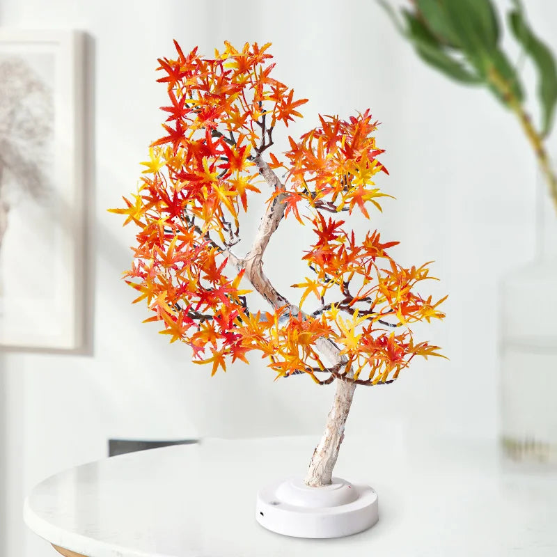 Artificial Bonsai Tree Lights Table Decor Maple Leaves