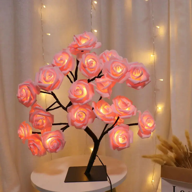 24 LED Rose Tree Lights USB Plug Table Lamp Fairy