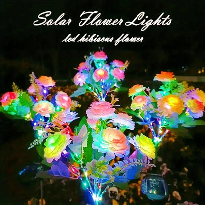 Solar LED Lights Hibiscus Flower Lawn Lamp IP65 Outdoor