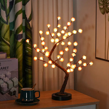 LED Tree Light, Pink Flower Table Lamps, Battery/USB Powered