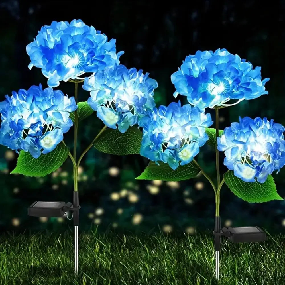 3Head Hydrangea Rose Flower Solar Led Light Outdoor