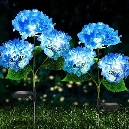 3Head Hydrangea Rose Flower Solar Led Light Outdoor