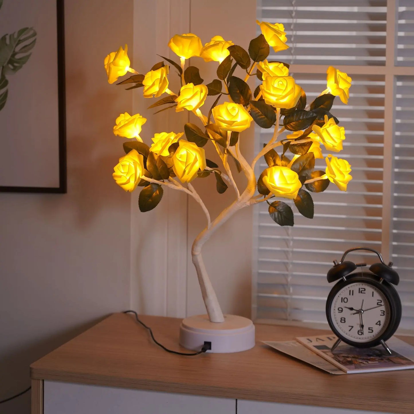 LED Rose Flower with leaf Table Lamp USB Christmas
