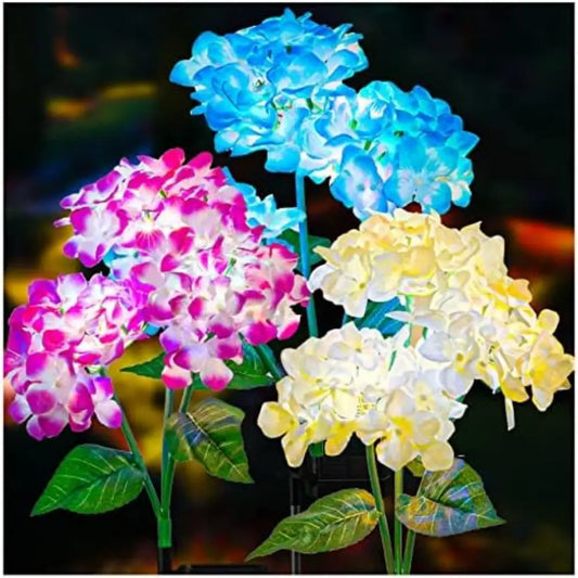 3Head Hydrangea Rose Flower Solar Led Light Outdoor