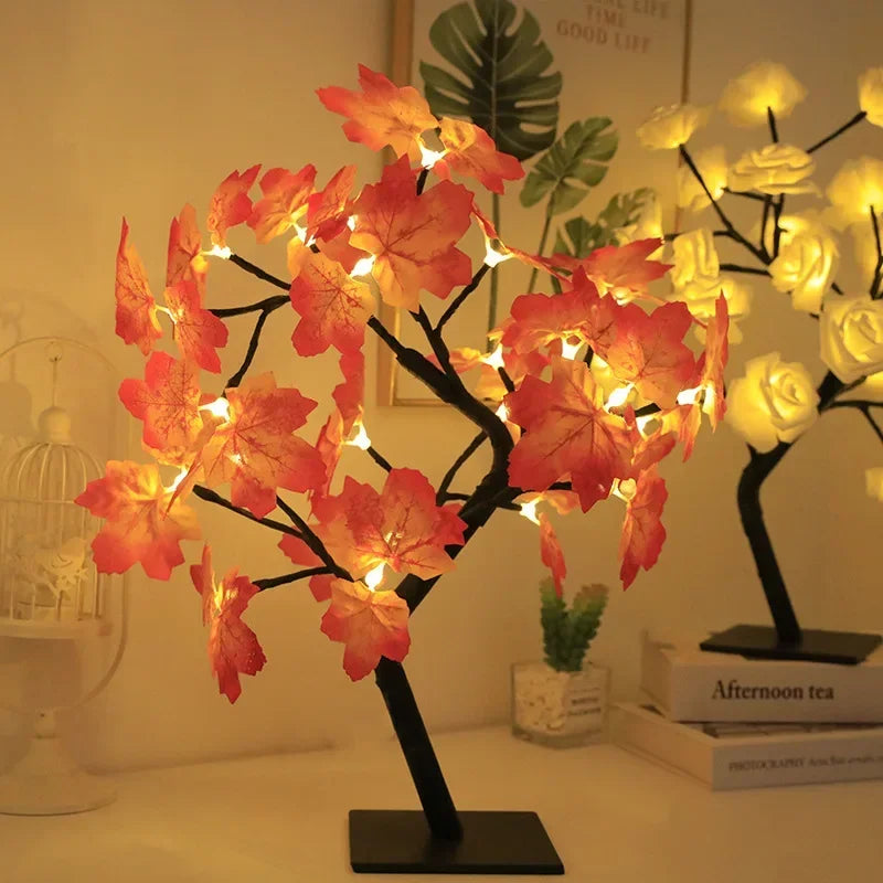 24 LED Fairy Flower Tree Table Lamps Maple Leaf Lamp