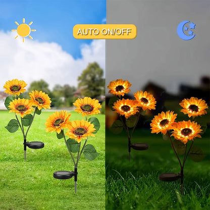 1/3 Head LED Solar Simulation Sunflower Lights Garden