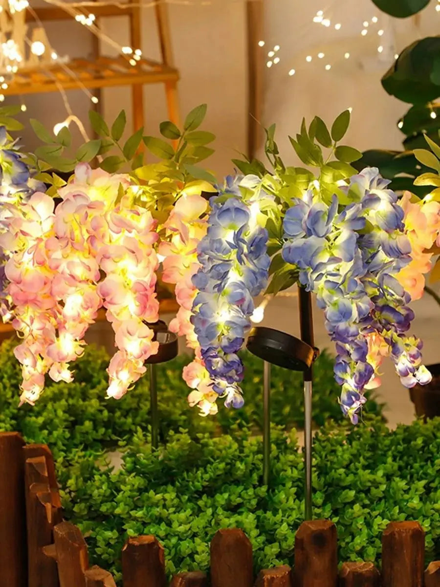 Solar powered wisteria flower lamp, outdoor plug-in grounding