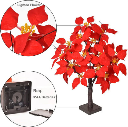 60CM Lighted Artificial Poinsettia Flower Tree Battry Operated