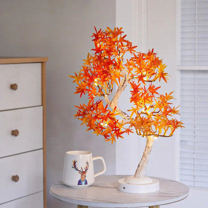 Artificial Bonsai Tree Lights Table Decor Maple Leaves
