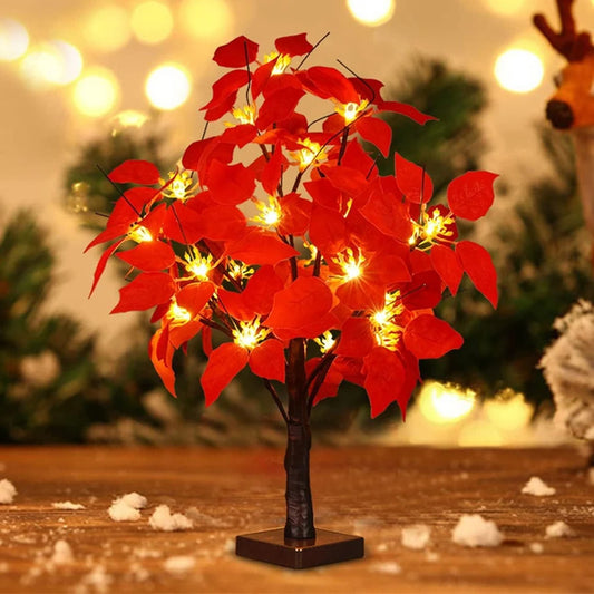 60CM Lighted Artificial Poinsettia Flower Tree Battry Operated