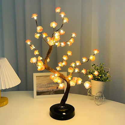 LED Tree Light, Pink Flower Table Lamps, Battery/USB Powered