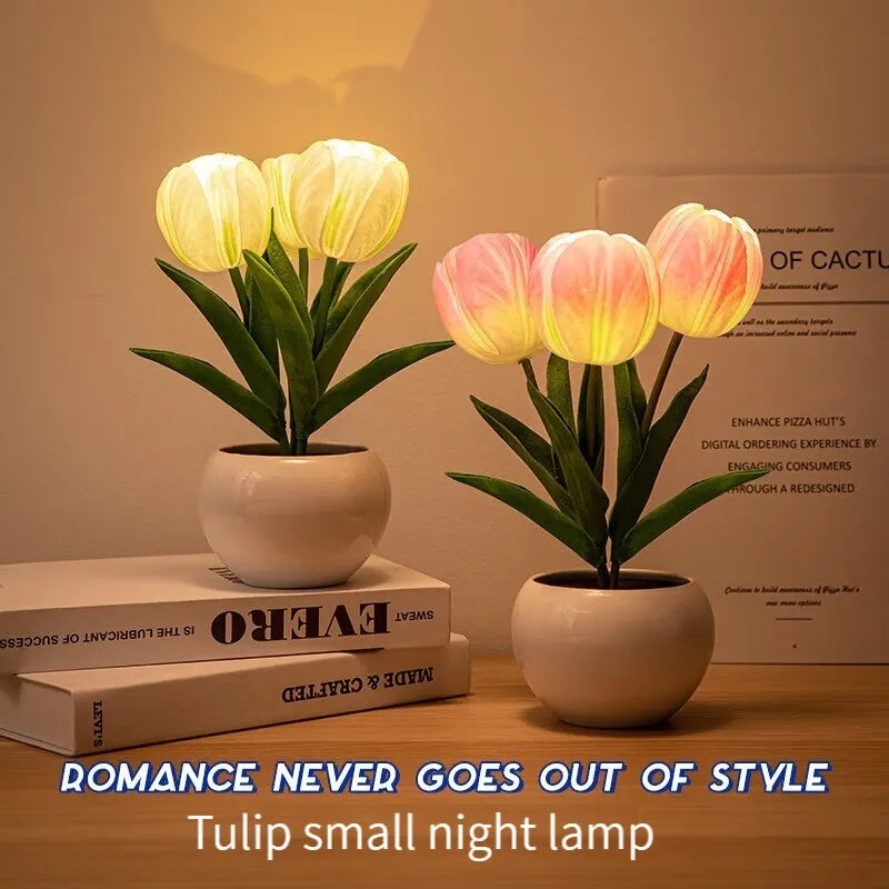 LED Tulip Night Light Can Be Plugged In Or On The Battery