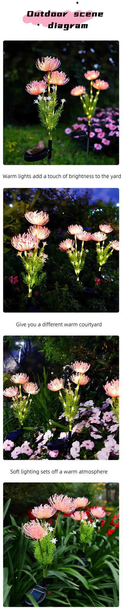 2PC solar powered shore flower ground plug-in lamp,