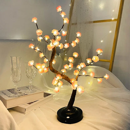 LED Tree Light, Pink Flower Table Lamps, Battery/USB Powered
