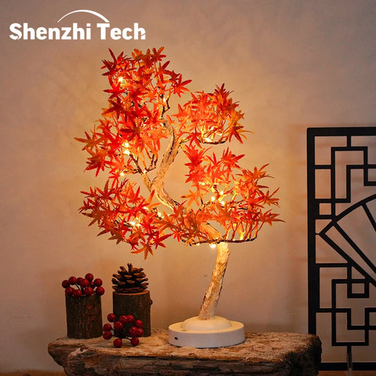 Artificial Bonsai Tree Lights Table Decor Maple Leaves