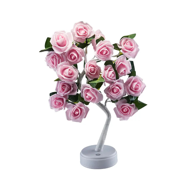LED Rose Flower with leaf Table Lamp USB Christmas