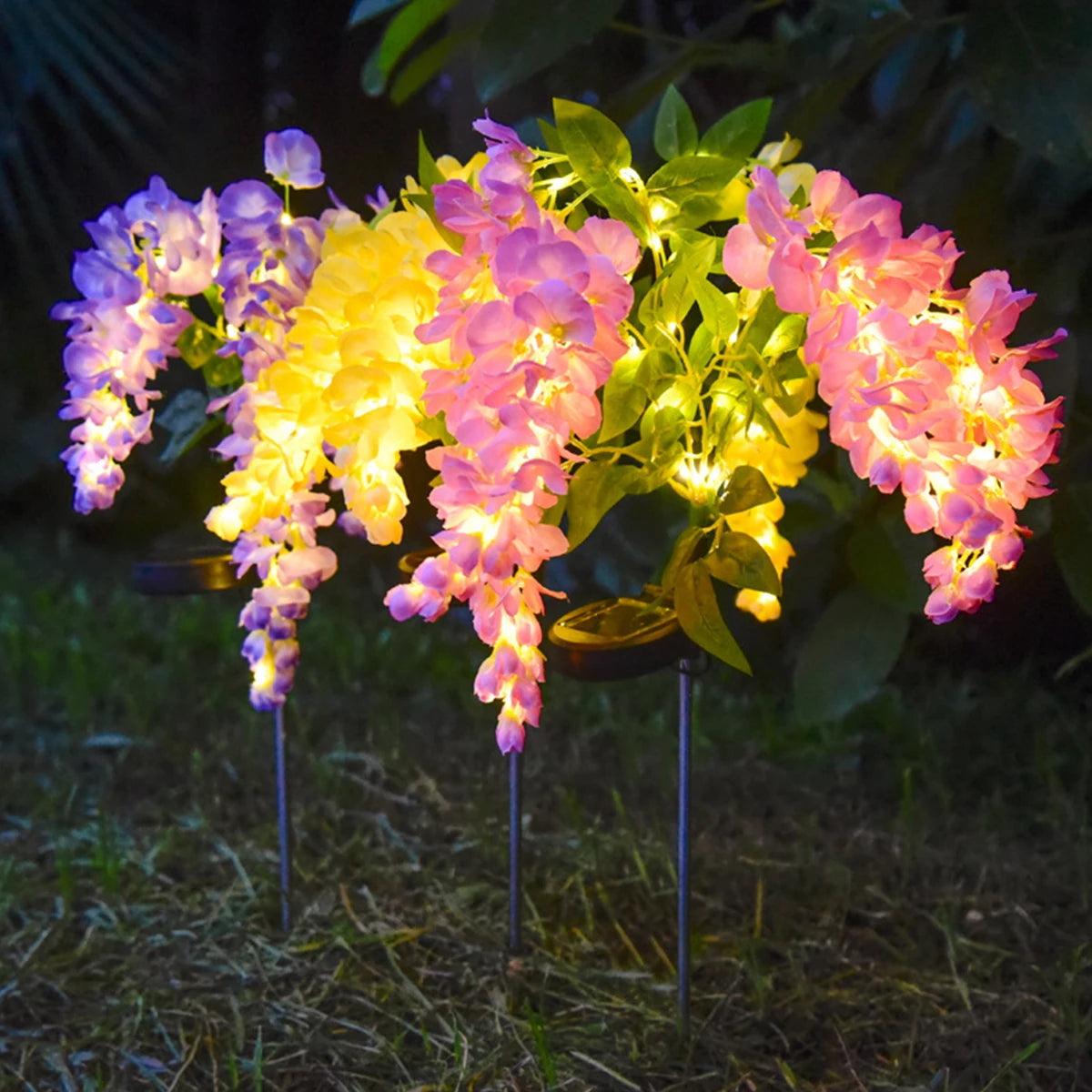 Solar powered wisteria flower lamp, outdoor plug-in grounding