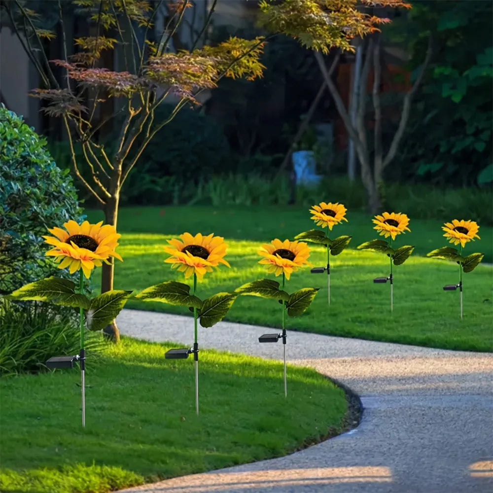 1/3 Head LED Solar Simulation Sunflower Lights Garden