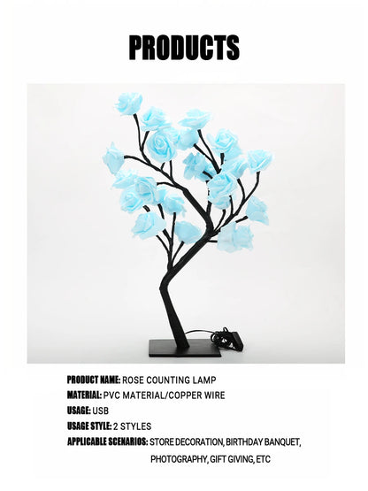 LED Table Lamp Rose Flower Tree USB Night Lights Home