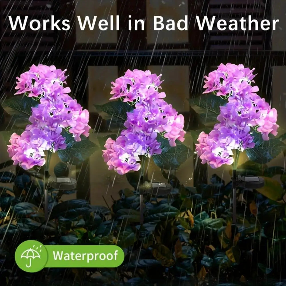 3Head Hydrangea Rose Flower Solar Led Light Outdoor