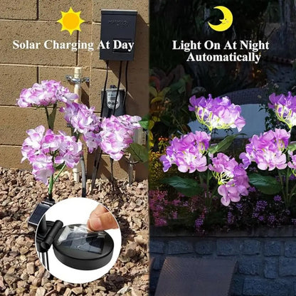 3Head Hydrangea Rose Flower Solar Led Light Outdoor