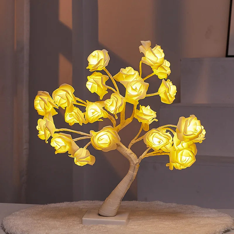 Big LED Rose Tree Lights USB Plug Table Lamp Fairy