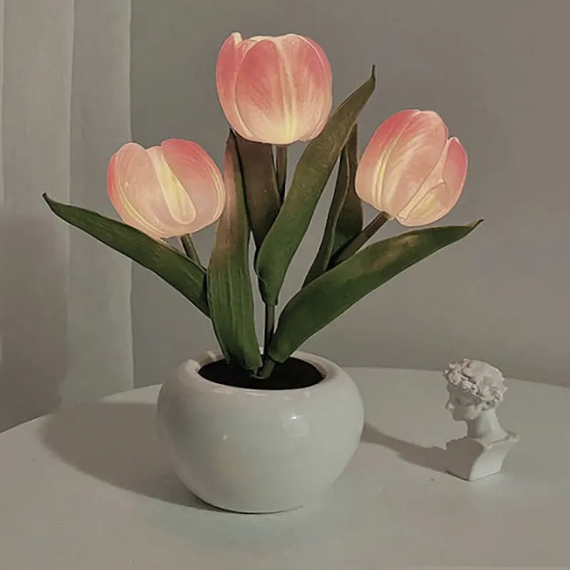 LED Tulip Night Light Can Be Plugged In Or On The Battery