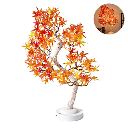 Artificial Bonsai Tree Lights Table Decor Maple Leaves