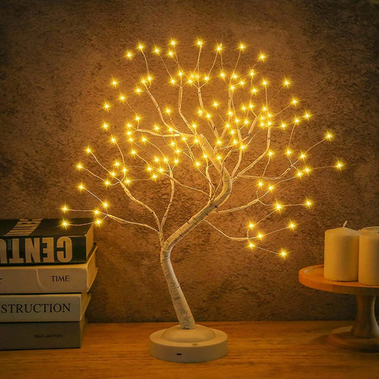 LED Birch Tabletop Bonsai Tree Night Light Mini Christmas