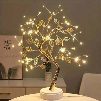 LED Rose Leaf Table Lamp USB Christmas Tree Fairy