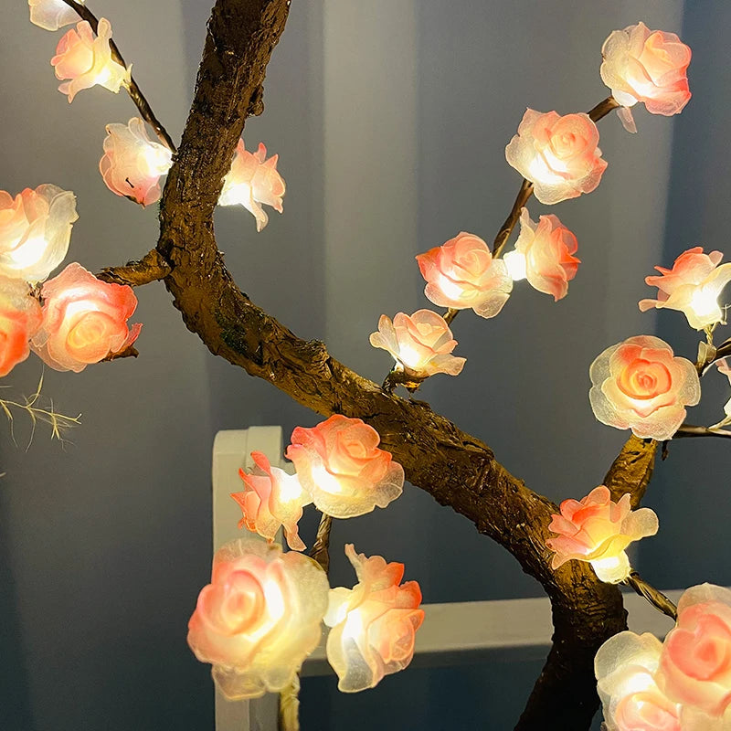 LED Tree Light, Pink Flower Table Lamps, Battery/USB Powered