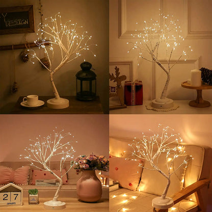 LED Birch Tabletop Bonsai Tree Night Light Mini Christmas