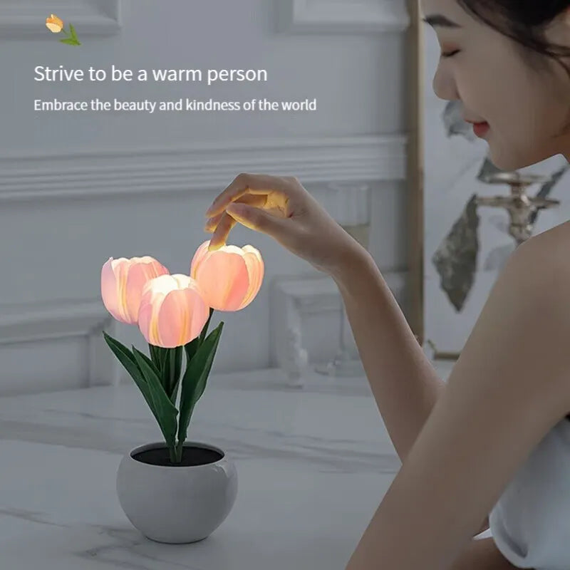 LED Tulip Night Light Can Be Plugged In Or On The Battery