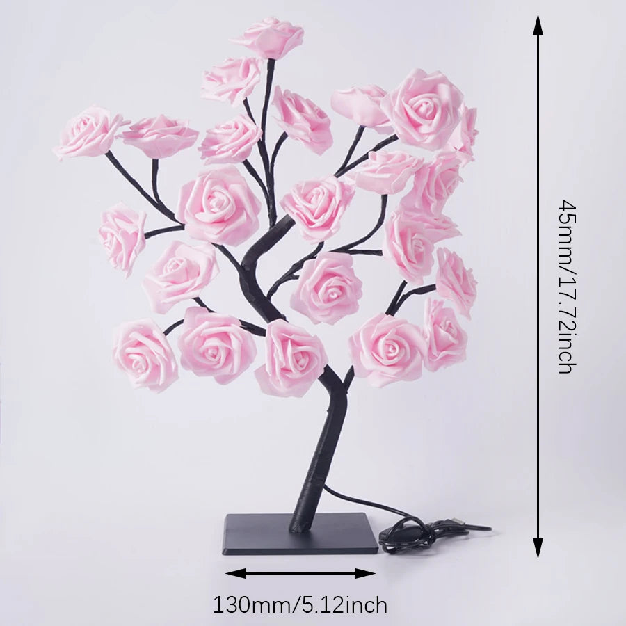 24 LED Rose Tree Lights USB Plug Table Lamp Fairy
