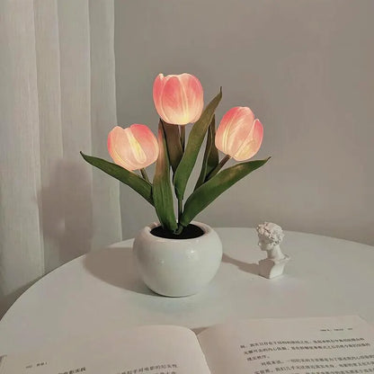 LED Tulip Night Light Can Be Plugged In Or On The Battery