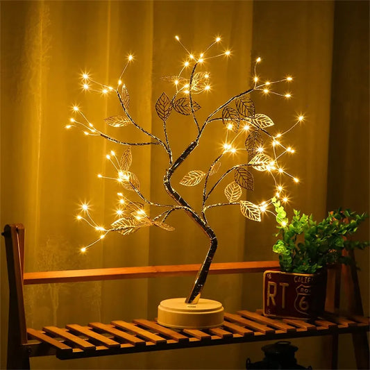LED Rose Leaf Table Lamp USB Christmas Tree Fairy