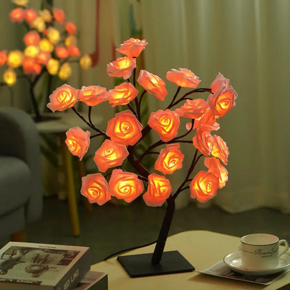 LED Rose Tree Lamp, USB Powered Flower Night Light,